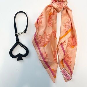 Kate Spade Peach and Orange Floral Scarf/Scranchie and Bag Charm set